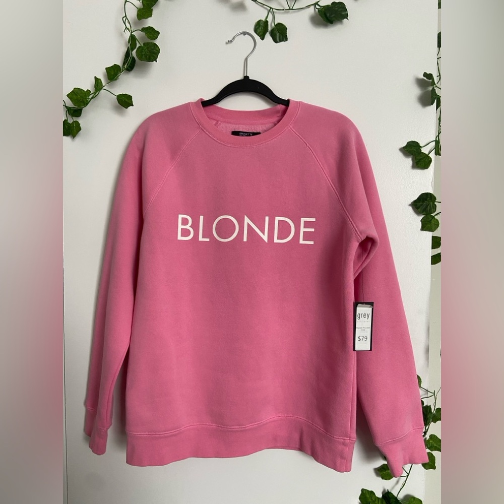NWT Brunette The Label Pink BLONDE Graphic Crewneck Sweatshirt Sz S/M Barbiecore